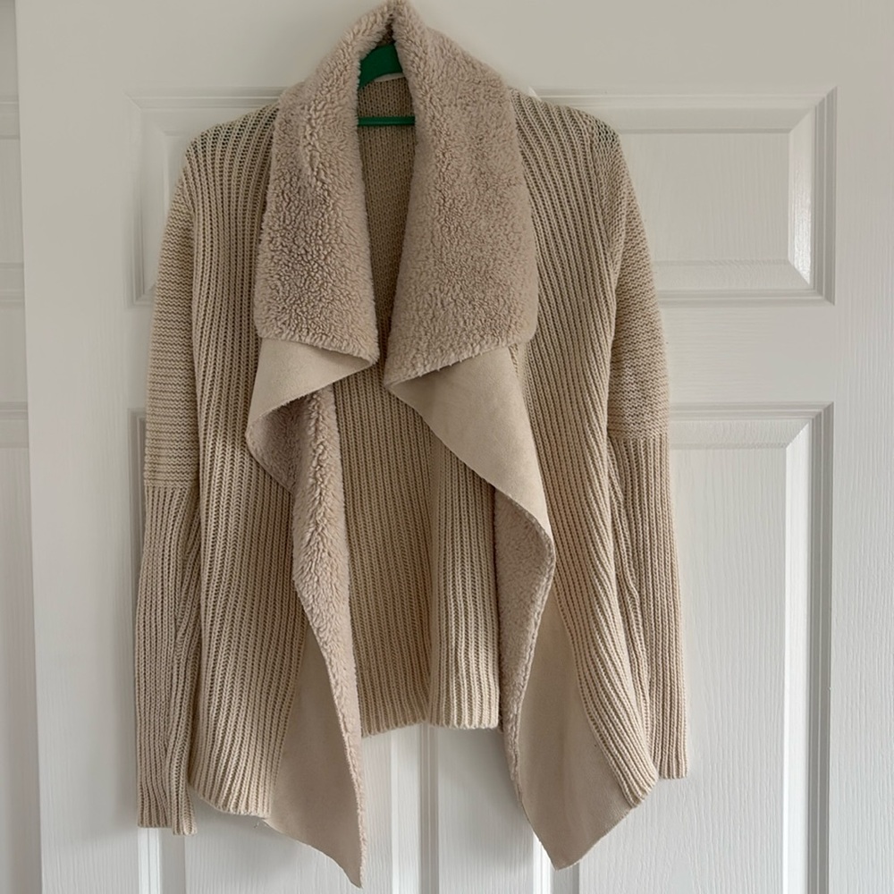 Faux suede and shearling knit cardigan sweater size M